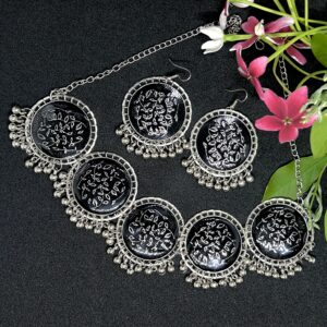 Elegant Enigma - Handcrafted Engraved Oxidized Brass Necklace | Resin Coated