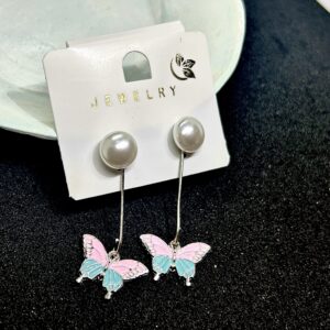 Sofia Korean Pink Butterfly Drop Earrings