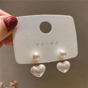 Korean Heart Pearl Drop Earrings