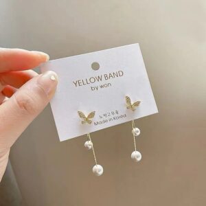 Korean Butterfly Pearl Drop Earrings