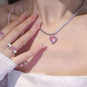 Crystal pink heart necklace