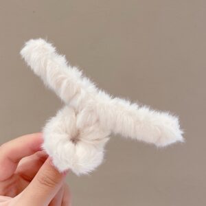 Plush hair clip white
