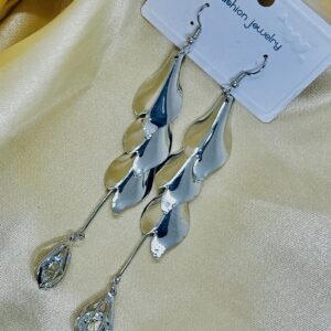 Triple Leaf Drop Tassel Silver Earrings