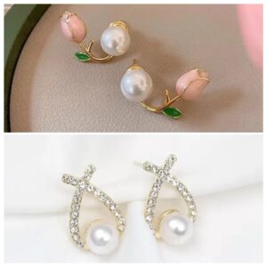 Korean Minimalist Pearl Rhinestone-studs set of 2