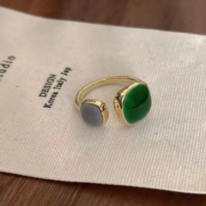 Dual Colour Green Enameled Gold Plated Adjustable Ring