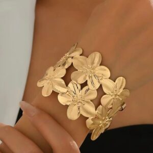 Korean Anti-Tarnish Golden Flower Double Layer Cuff Bracelet | Washable & Hypoallergenic
