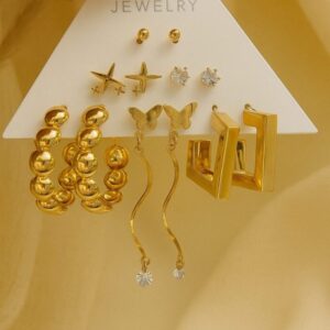 Korean Gold Earrings and Stud Set of -6