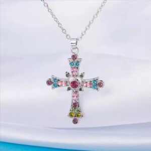 Korean Multicolor Cross With Silver Chain