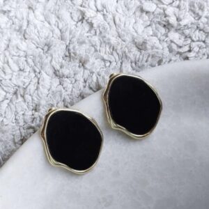 Korean Black Enamel Oversized Gold Plated Studs
