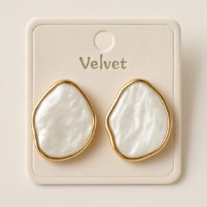 Korean White Enamel oversized Gold Plated Studs